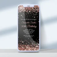 Black and Rose Gold Glitter 50th Birthday Invitation