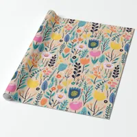 Simple Floral Modern Folk Art Illustration Wrapping Paper