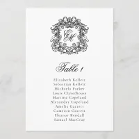 Vintage Crest Monogram Wedding Seating Chart Card