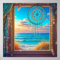 Pretty Beachy Dreamcatcher on Window  Poster