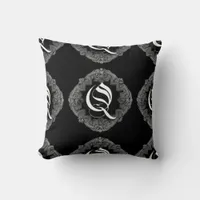 Elegant Goth Initial Q Throw Pillow