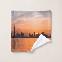 Sunset over a seaside town - watercolor wash cloth