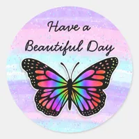 Have a Beautiful Day | Purple Butterfly  Classic Round Sticker