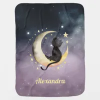 Cute Cartoon Cat on Moon Baby Blanket