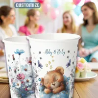 Wildflower Watercolor Bear Theme Baby Shower Paper Cups