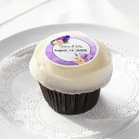 Pretty Purple Flowers Floral Wedding Personalized Edible Frosting Rounds