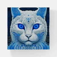 White Mystical Cat Ethereal AI Art Paperweight