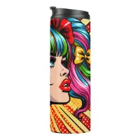 Pretty Pop Art Comic Girl with Bows Thermal Tumbler