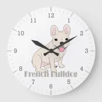 French Bulldog Fawn Cream White Dog Artwork Text Large Clock