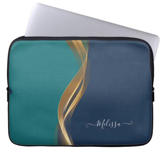 Elegant Gold Wave Blue Teal Electronics Bag