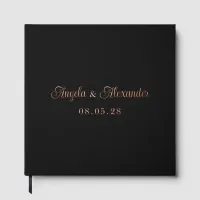 Black and Rose Gold Pretty Curly Script Wedding Foil Guest Book