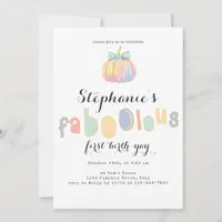 Watercolor Coquette Bow Pumpkin First 1st Birthday Invitation