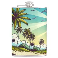 Pretty Comic Book Style Tropical Paradise Flask