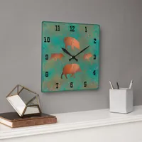 Southwest Javelina Family Teal Western Numbers Square Wall Clock