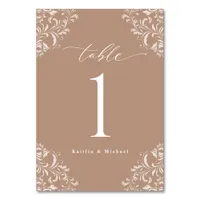 Elegant Taupe Beige Vintage Classic Small Wedding Table Number