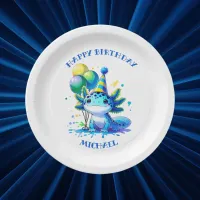 Blue and Green Axolotl Boy's Birthday Party Paper Plates