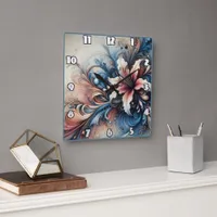 A Colorful Floral Design With Swirling Patterns Square Wall Clock