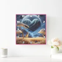 Giraffes in a cosmic landscape square wall clock