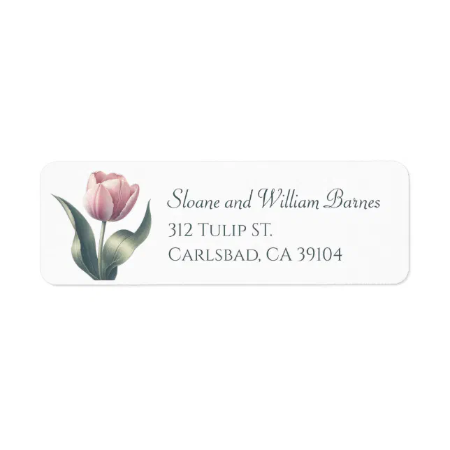 Elegant Single Pink Tulip Flower Return Address Label