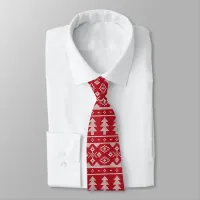 Red Ugly Christmas Sweater Pattern Neck Tie