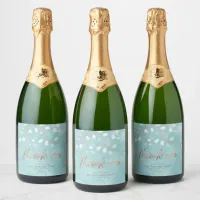 Watercolor Snowdrops Wedding Teal/Copper ID726 Sparkling Wine Label