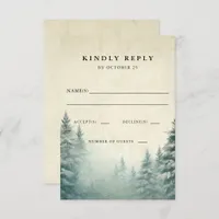 Rustic Watercolor Pine Forest Winter Wedding  RSVP Card