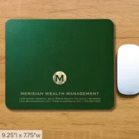 Elegant Green Monogram Mouse Pad for Professionals