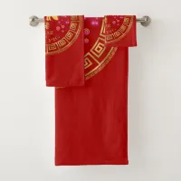 Chinese Zodiac Pig Red/Gold ID542 Bath Towel Set