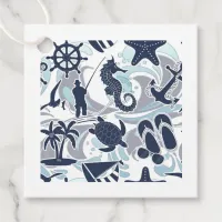 Nautical Beach Pattern Navy ID839 Favor Tags