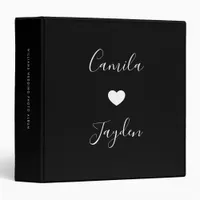 Minimalist Script Black White Heart Wedding Album 3 Ring Binder