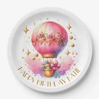 Pretty Pink and Gold Hot Air Balloons Personalized Paper Plates