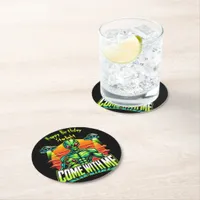 Friendly Aliens Explore Cosmic Adventures Round Paper Coaster