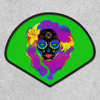 [Psychedelic Sugar Skull] Black on Green Calavera Patch