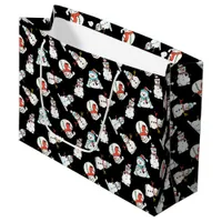 Christmas Snowman Pattern - Black Large Gift Bag