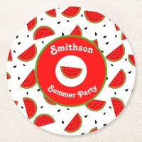 Bright Cheerful Watermelons Summer Party Round Paper Coaster
