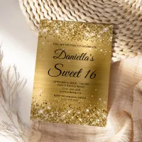 Sparkly Gold Glitter and Foil Sweet 16 Invitation