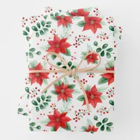 Minimalist Watercolor Botanical Poinsettia  Wrapping Paper Sheets