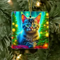 Cute Personalized Christmas Lights and Kitten  Ceramic Ornament