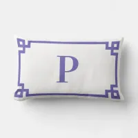 Periwinkle Decorative Greek Key Border Monogram Lumbar Pillow