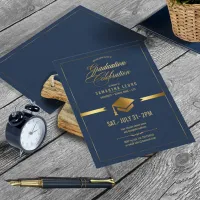 Gold Cap Graduation Navy Blue ID834 Invitation