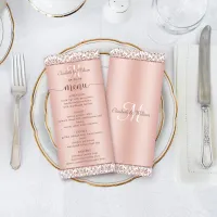 Elegant Rose Gold Damask Monogram Wedding Menu