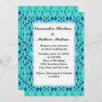 Blue Flowers Vines Turquoise or Color Choice Wed Invitation