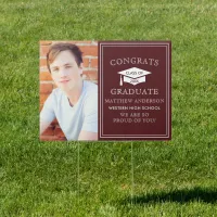 Modern Maroon Congrats Graduation Photo Yard Sign