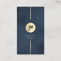 Modern Navy Blue & Gold Monogram Business Card