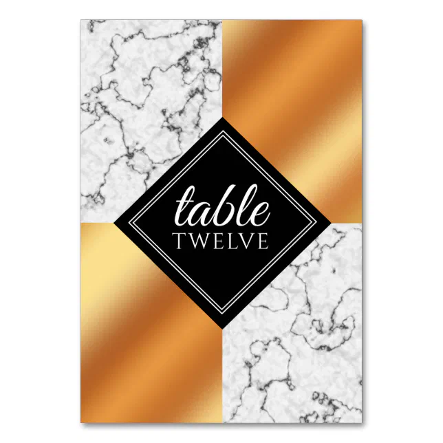 Elegant Marble & Copper Foil Wedding Table Number