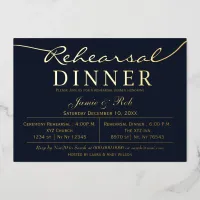 Simple Elegant Luxe Navy Gold Rehearsal Dinner  Foil Invitation