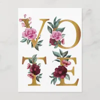 Gold Burgundy Floral Elegant Feminine Go Vote Postcard