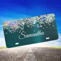 Sparkly Holo Glitter Dark Turquoise Foil License Plate