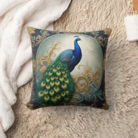 Peacock Showcasing Floral Feathers Throw Pillow