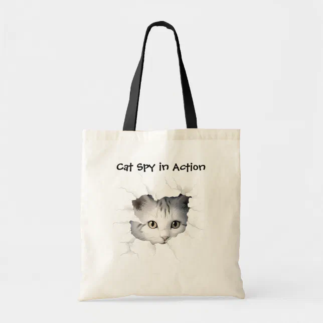 Cute Kitten Cat Spy in Action Watercolor Art Tote Bag